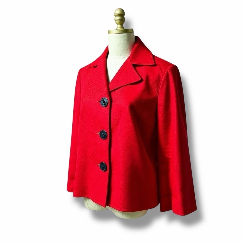 Lauren Ralph Lauren Bright Red 100% Linen Blazer w/ Navy Anchor Buttons Size 14